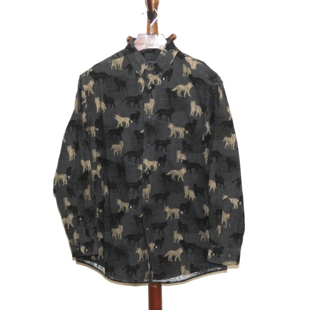 Woolrich Onyx Wolves Flannel Chamois Button Front Shirt Men's size Medium